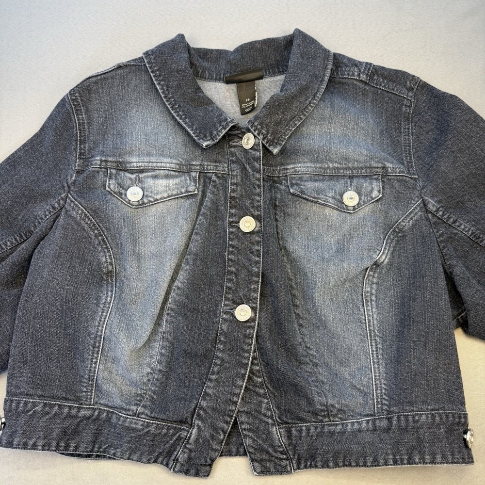Lane Bryant Women's Dark Wash Blue Denim Crop Button Front Plus Jacket Sz 26